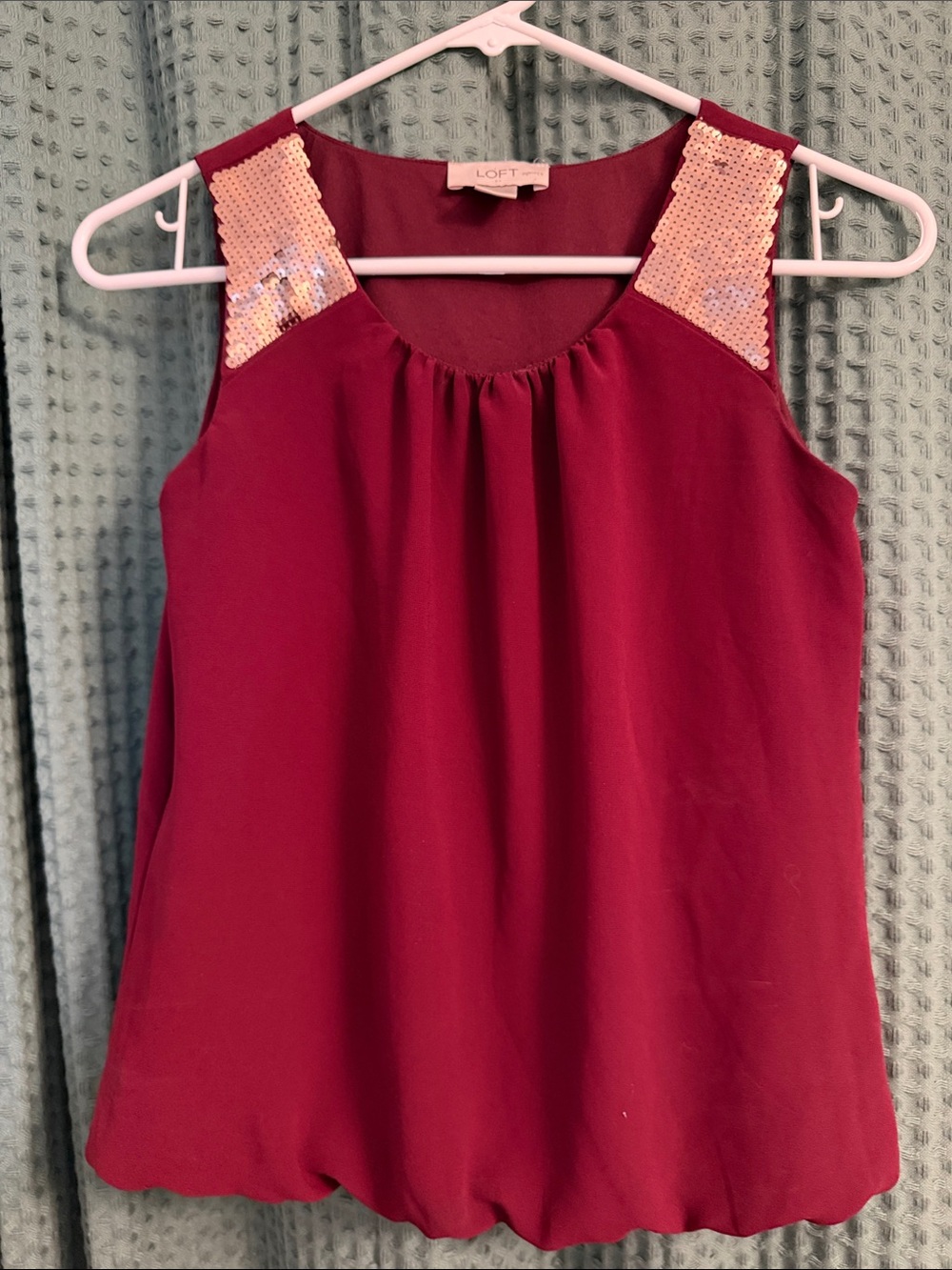 LOFT Burgundy Sleeveless Sequin-Shoulder Camisole Top